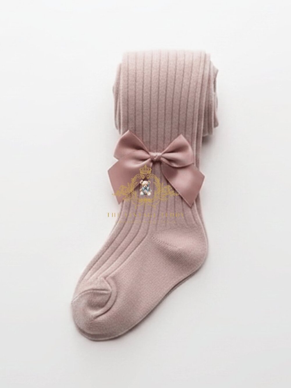 NWT Cute Little Girls Tights Children Stockings Kids Socks Satin Bow Mauve 6-12M - Picture 2 of 2